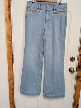 Cache Light Blue Embellished Pockets Boot Cut Bling Jeans Size 12 Y2K Flared